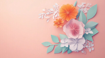 Fototapeta premium Paper Flower Arrangement on Soft Pink Background