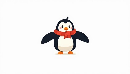 Obraz premium Penguin Wearing Scarf Cartoon Illustration