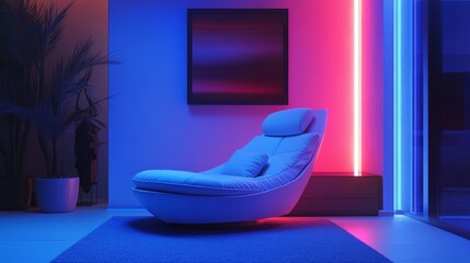 Trendy lounge with futuristic LED lighting effects enhancing a cozy atmosphere