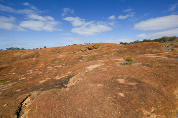 Bare granite hill slopes at the Humps, granite outcrop in the Wheatbelt region, Western Australia