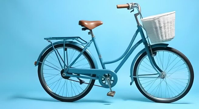 Stylish Blue Vintage Bicycle with White Basket and Brown Saddle