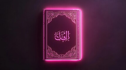 Fototapeta premium Illuminated Quran Book Neon Glow Islamic Art