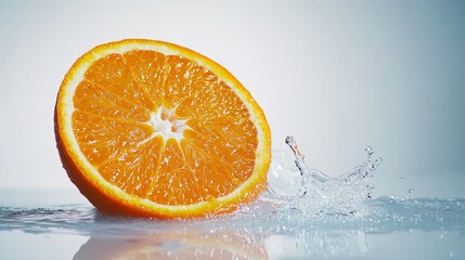 Orange slice splashing water studio shot