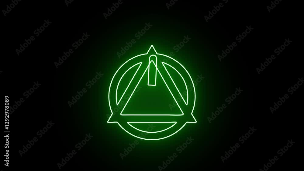 Poster green color neon boderless clock icon hd animation on black background and 4k animation video.