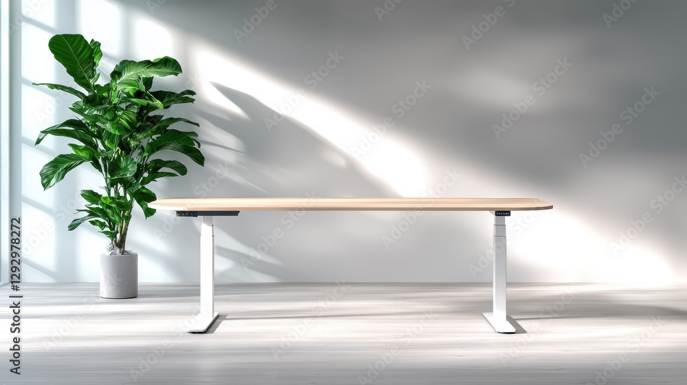 Poster a standing desk with an adjustable height, allowing the user to switch between sitting and standing 