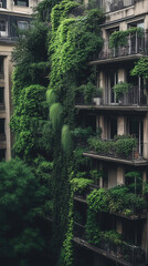 Fototapeta premium Urban Jungle: A building merges nature with architecture.