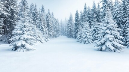 Fototapeta premium Snowy path through winter forest, serene landscape