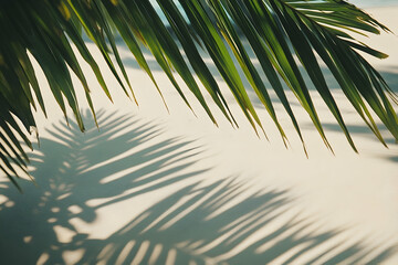 Elegant composition of palm leaf shadow on a bright surface creating a minimal style summer tropical feel with copy space for text