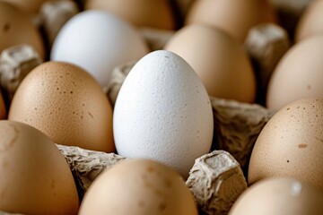 White egg is placed in brown egg carton