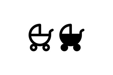 Baby stroller icons in solid and outline style Vector