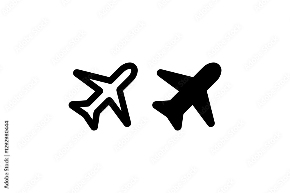 Poster airplane icons in solid and outline style vector