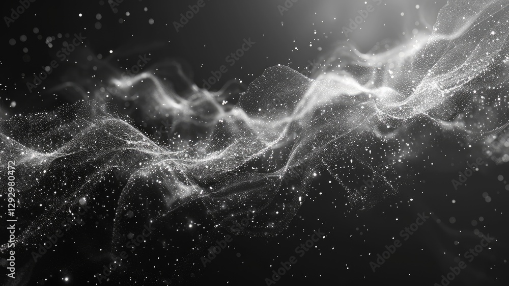 Poster abstract picture micro light sparkling particle represent data flow. vivid flowing wave with high te