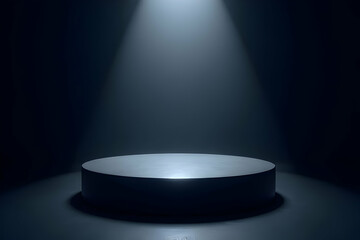 Empty Round Stage Illuminated by Dramatic Spotlight Under Dim Light in a Dark Environment
