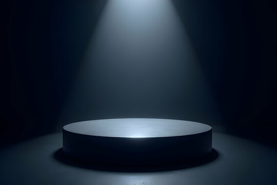Empty Round Stage Illuminated by Dramatic Spotlight Under Dim Light in a Dark Environment