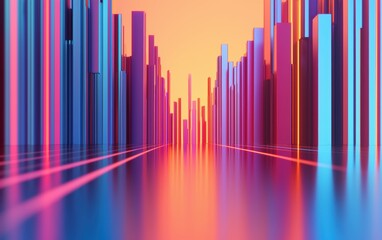 Obraz premium Surreal RGB glitch effect splitting a futuristic cityscape, forming a mesmerizing abstract pattern of neon cyber distortion