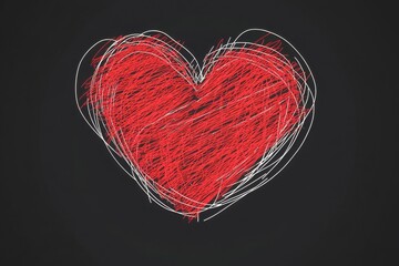 Red heart vector graphic on a black background, vector art, digital painting, romantic