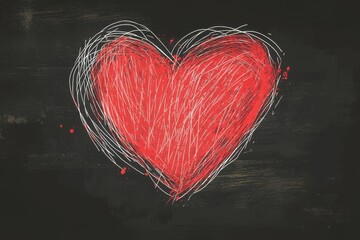 Red heart vector graphic on a black background, vector art, digital painting, romantic