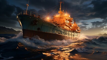 Obraz premium Majestic Cargo Ship Sailing at Dusk