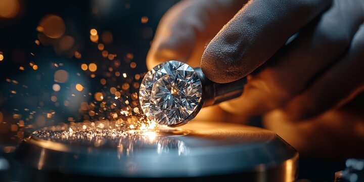Jeweler polishing a large diamond with sparks flying
