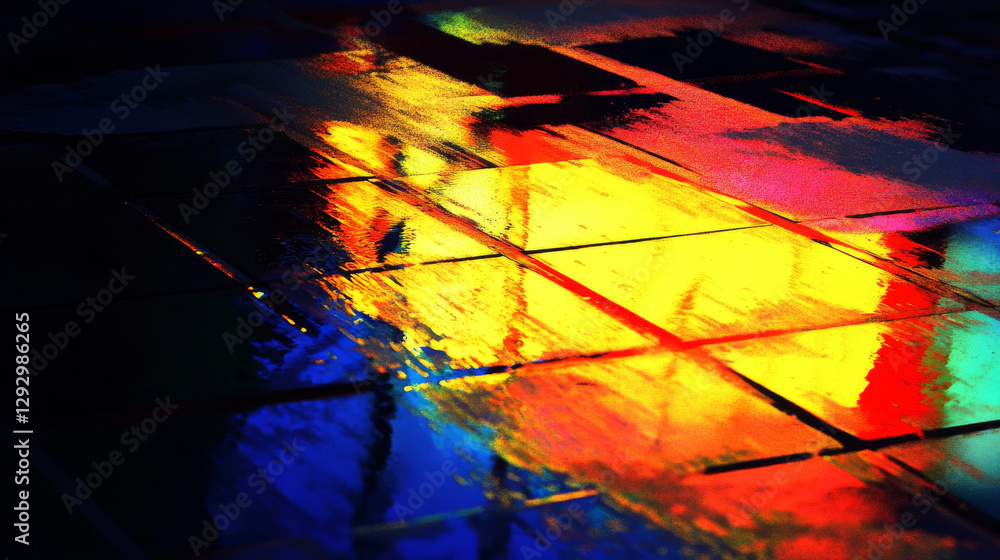 Aufkleber vibrant abstract reflection on wet tiles showcasing colorful patterns