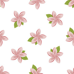 Obraz premium Seamless pattern with pink lotus flowers and green leaves on white background, elegant botanical design