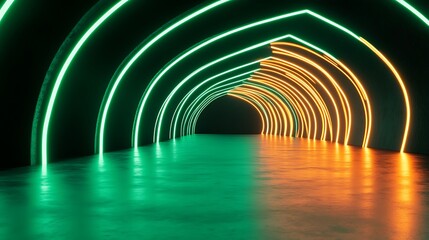 Neon Lit Archway Tunnel Abstract Design
