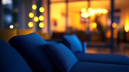 Modern living room with a blue sofa, embodying simplicity and contemporary design.