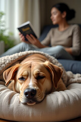Relaxing evening with pet care indoors photography cozy atmosphere close-up comfort and bonding