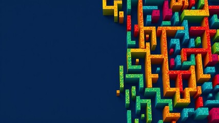 Intricate maze with vibrant colors, representing a creative business concept, challenge, exploration, complexity, concept, vibrant