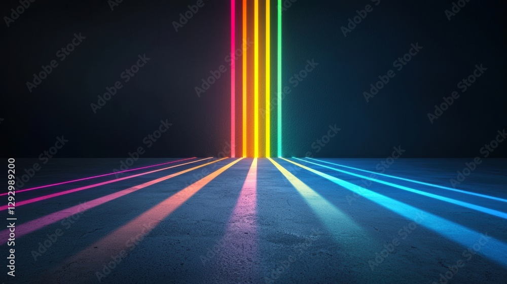 Aufkleber beams of light radiating from a central point, each beam a different color of the rainbow, creating 