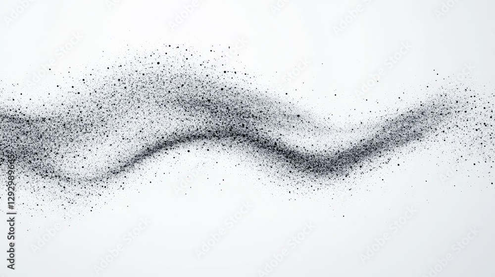 Poster abstract black particles swirling gracefully against a light background, creating a dynamic flow