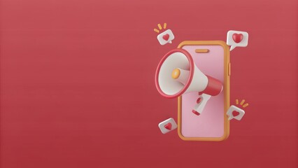 Smartphone with Megaphone and Heart Icons for Social Media Engagement and Advertising