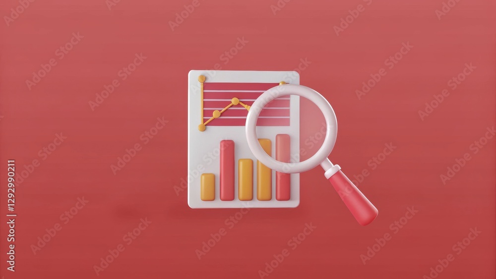 Poster analytical graphic with magnifying glass on background for business insights and data review