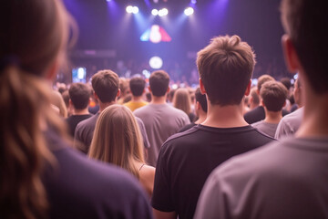 crowd of people standing in front of a stage
