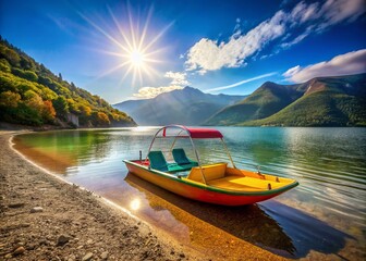 Fototapeta premium Dagestan Summer: Rental Catamaran on Akgel Lake, Mahachkala
