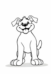Fototapeta premium Cartoon Dog Sitting and Smiling with Tongue Out Black and White