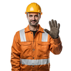 A man in an orange vest and a hard hat. isolated on transparent background