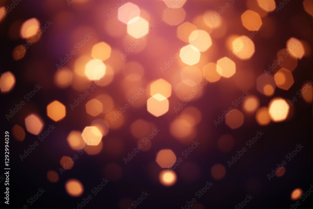 Poster Abstract bokeh light background with glowing hexagonal shapes in warm tones.