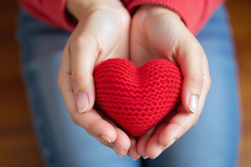 person holding a red heart in their hands