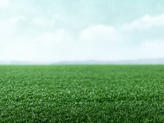 Obraz premium Lush green grass field under bright sky, creating serene atmosphere