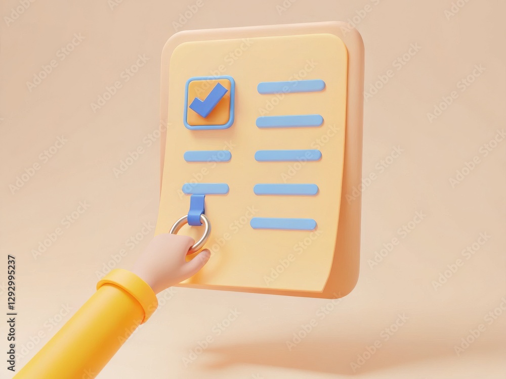 Poster hand holding checklist icon with highlighted checkbox in a minimalist design