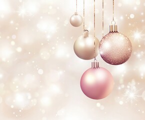 Festive Ornaments: A collection of elegant Christmas ornaments hanging delicately, reflecting a soft, ambient light, casting a warm and inviting glow. 