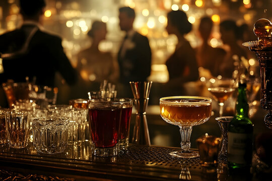 Elegant bar scene with classic cocktails and sophisticated ambience