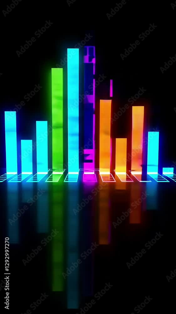 Poster vibrant colorful equalizer bars pulsating in synchrony with dynamic reflections