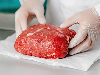 Preparing fresh raw beef for cooking kitchen food preparation clean environment close-up view culinary art