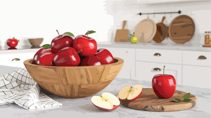 Apple in wicker basket on table in kitchen vector design, Red Apple Illustration vector design