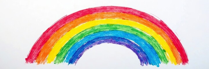 Bright and vibrant crayon rainbow drawing on white paper, crayon, rainbow, childhood