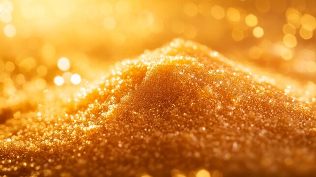 Crystalized Ribose Powder on Sparkling Surface with Warm Glow