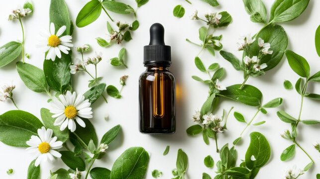 Eclipta Alba Extract Serum Surrounded by Fresh Botanical Elements