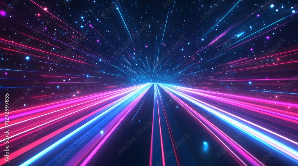 Poster abstract neon highway with high-speed motion blur, creating a surreal digital background.